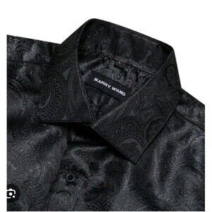 Barry. Wang Mens Black Dress Shirt Paisley Silk Long Sleeve Button Down XL